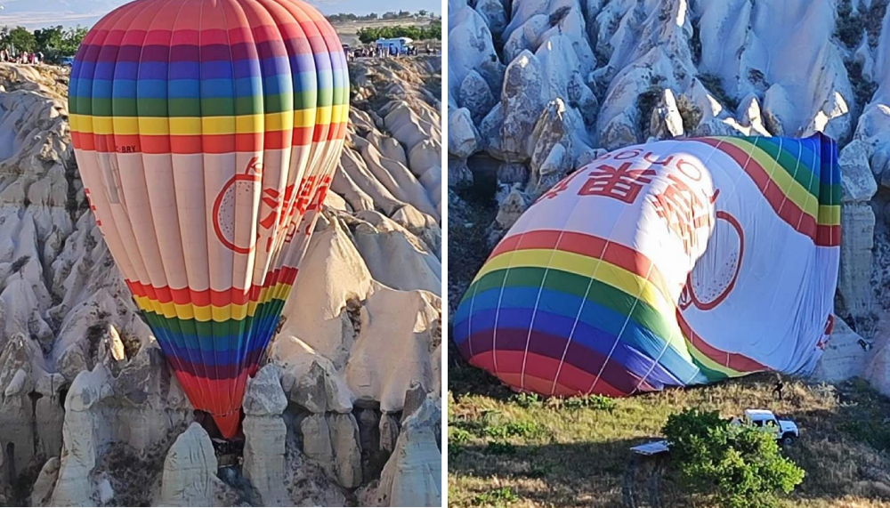 Kapadokya’da balon kazası: Peri bacalarının arasına sıkıştı 