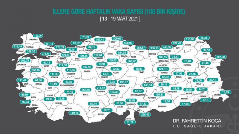 İllere Göre Vaka Sayıları